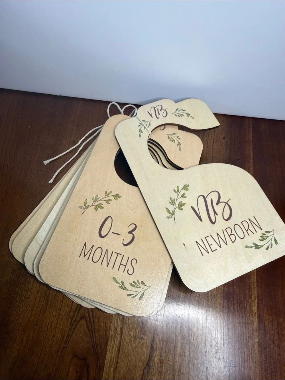 Set of 8 Wooden Newborn to 24-Month clothes size closet divider Hangers